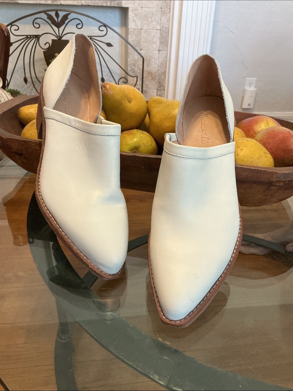 Madewell Cream Pointed Leather Slip-On Loafers